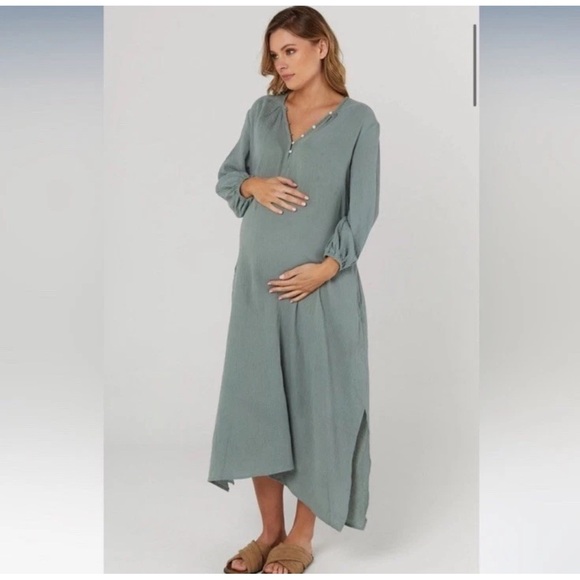Legoe Heritage Dresses & Skirts - LÉGOE HERITAGE Mayfield Maternity Dress Sage Green Cotton Pockets  Slits SZ *0